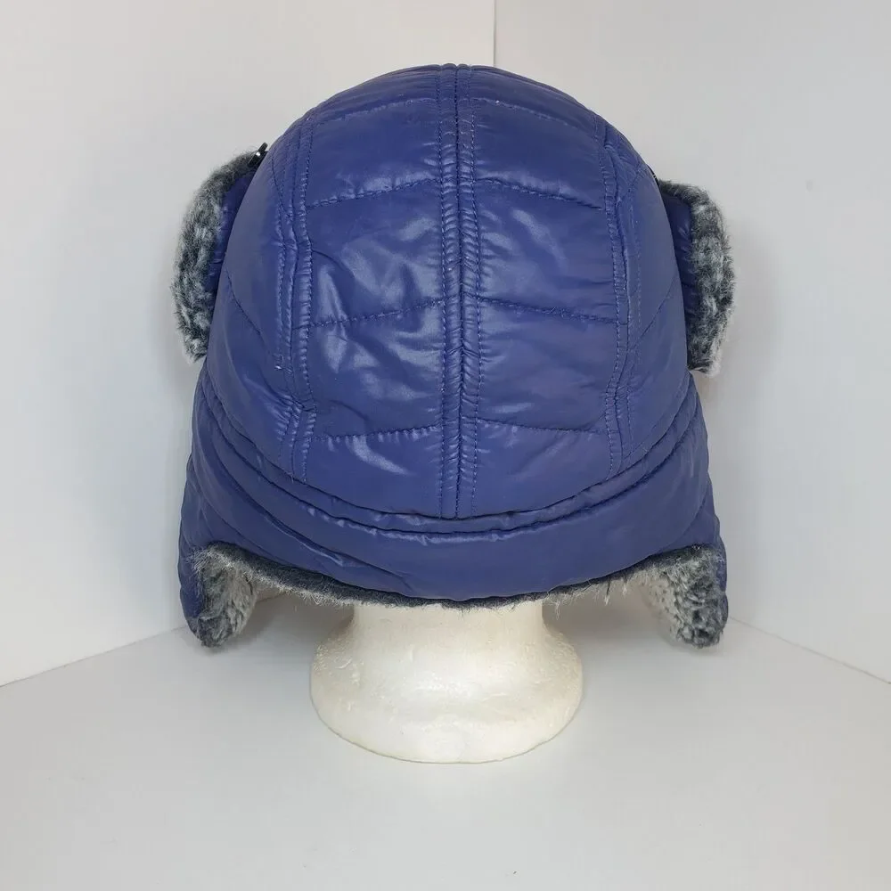 Trapper Aviator Hat Youth Med Faux Fur Blue Nylon Winter Gorpcore Ski Snow